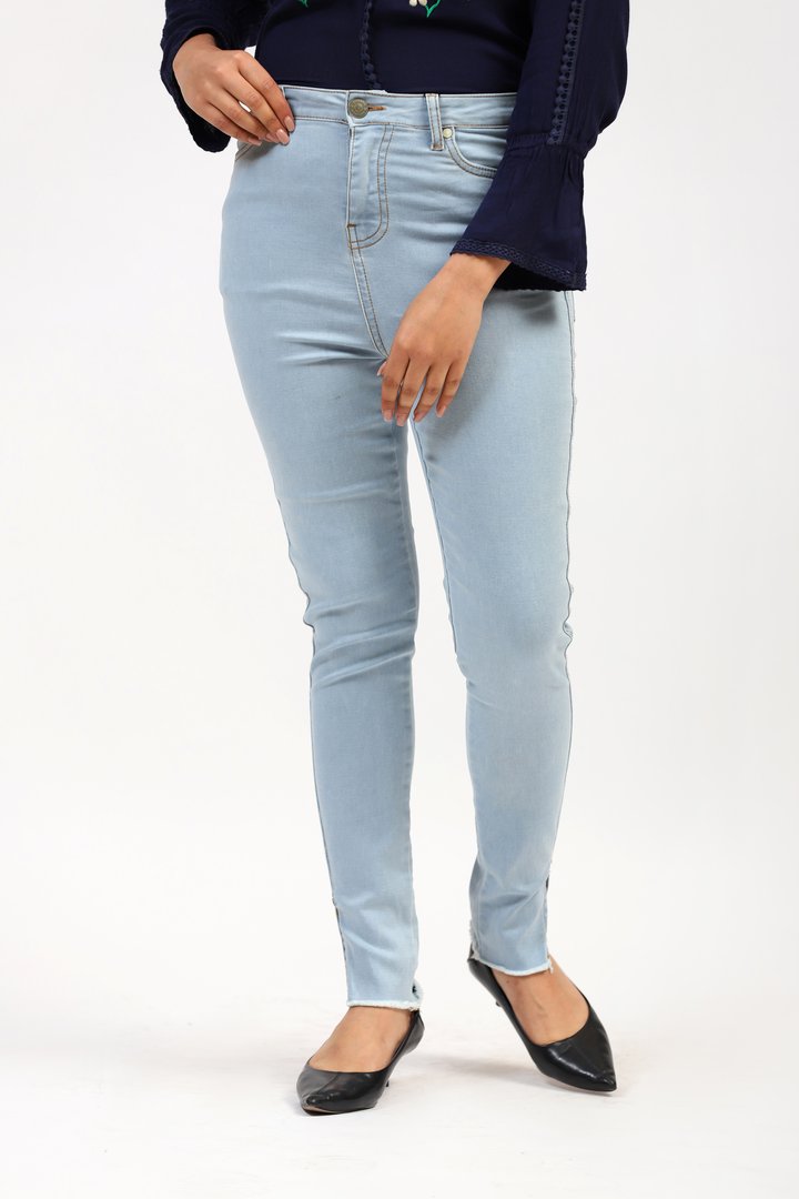 Light Blue Jeans With Bottom Slit